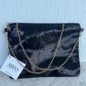 Large Black Sequin Clutch New